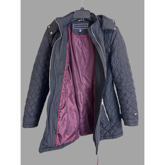 Tommy Hilfiger Quilted Full-Zip Coat Jacket W/ Hood Women Size Medium READ - Picture 3 of 10